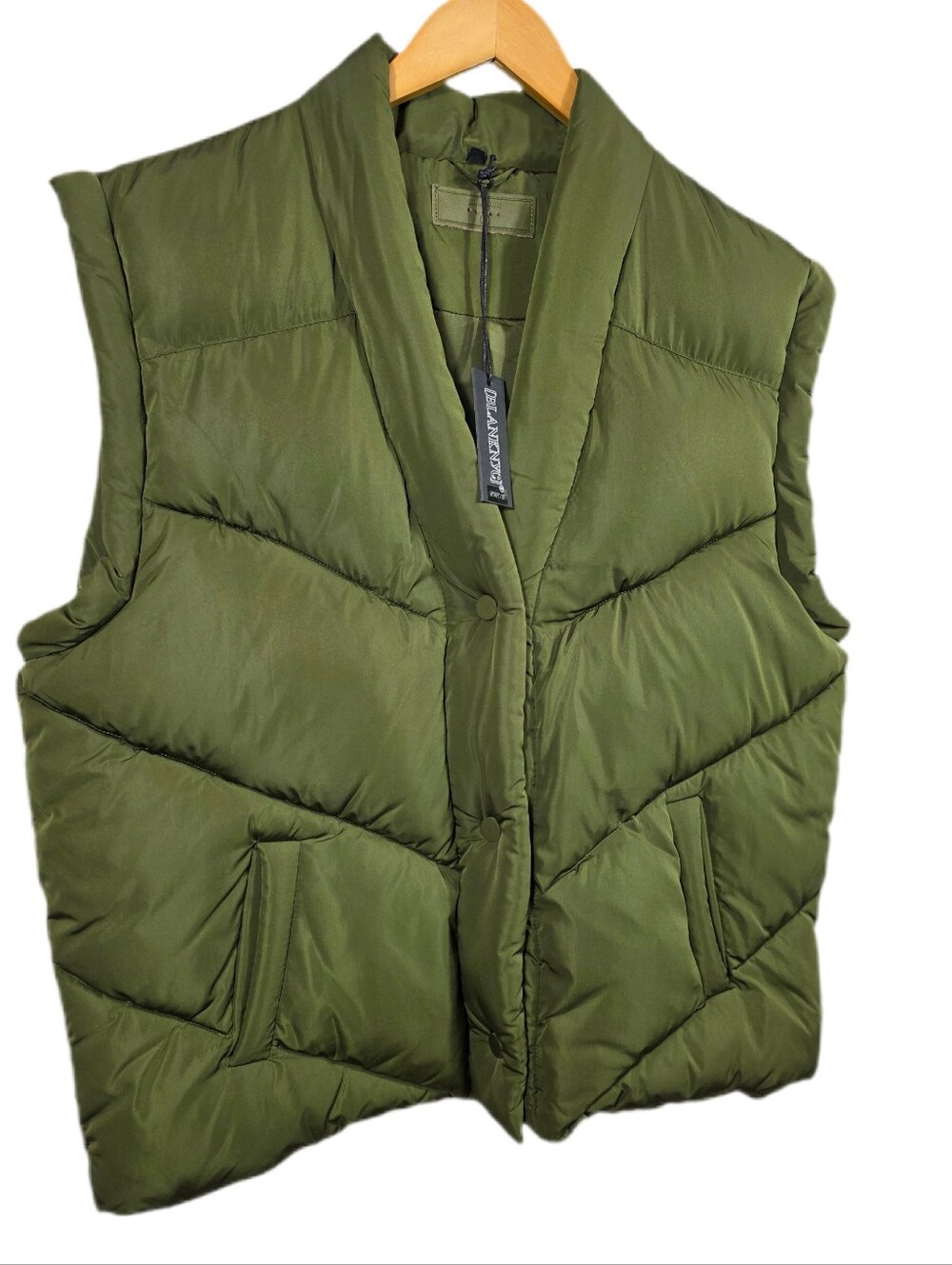 [BLANKNYC] Oversized Olive Green Quilted Puffer Vest - Women's